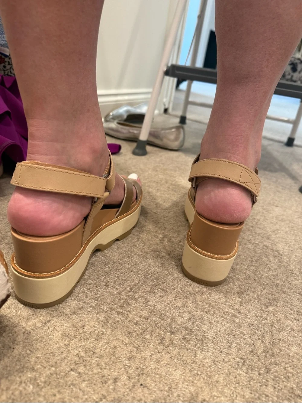 Sorel Metallic Tan Platform Sandal with Chunky Cream Sole